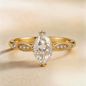 18-K lab-grown diamond, 1.5 ct, D–E, VS–VVS , four-prong marquise cut; engagement/proposal ring, APYFR0086-Y