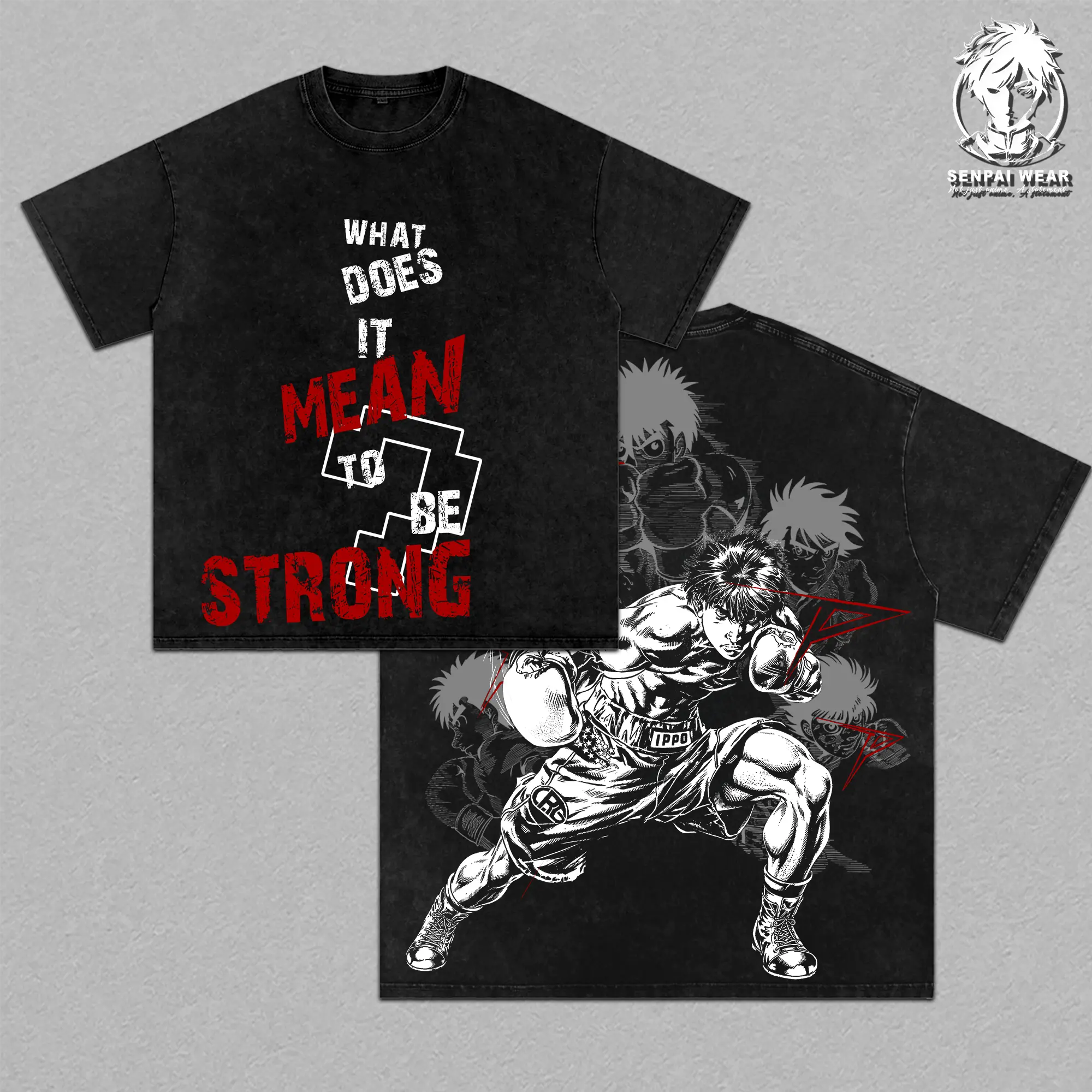 Ippo - Hajime no Ippo Graphic Tee Vintage Washed Shirt Unisex Streetwear Anime Merch Dempsey Roll Tee Anime T-Shirt Gift for Anime Lovers Boxing Fans Clothes Cotton