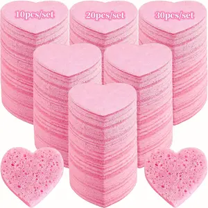Heart Shaped Facial Sponge, 10/20/30pcs Compressed Face Wash Pad, Exfoliating Facial Cleansing Sponge, Facial Skin Beauty Tool, Skincare Tools, Christmas Gift