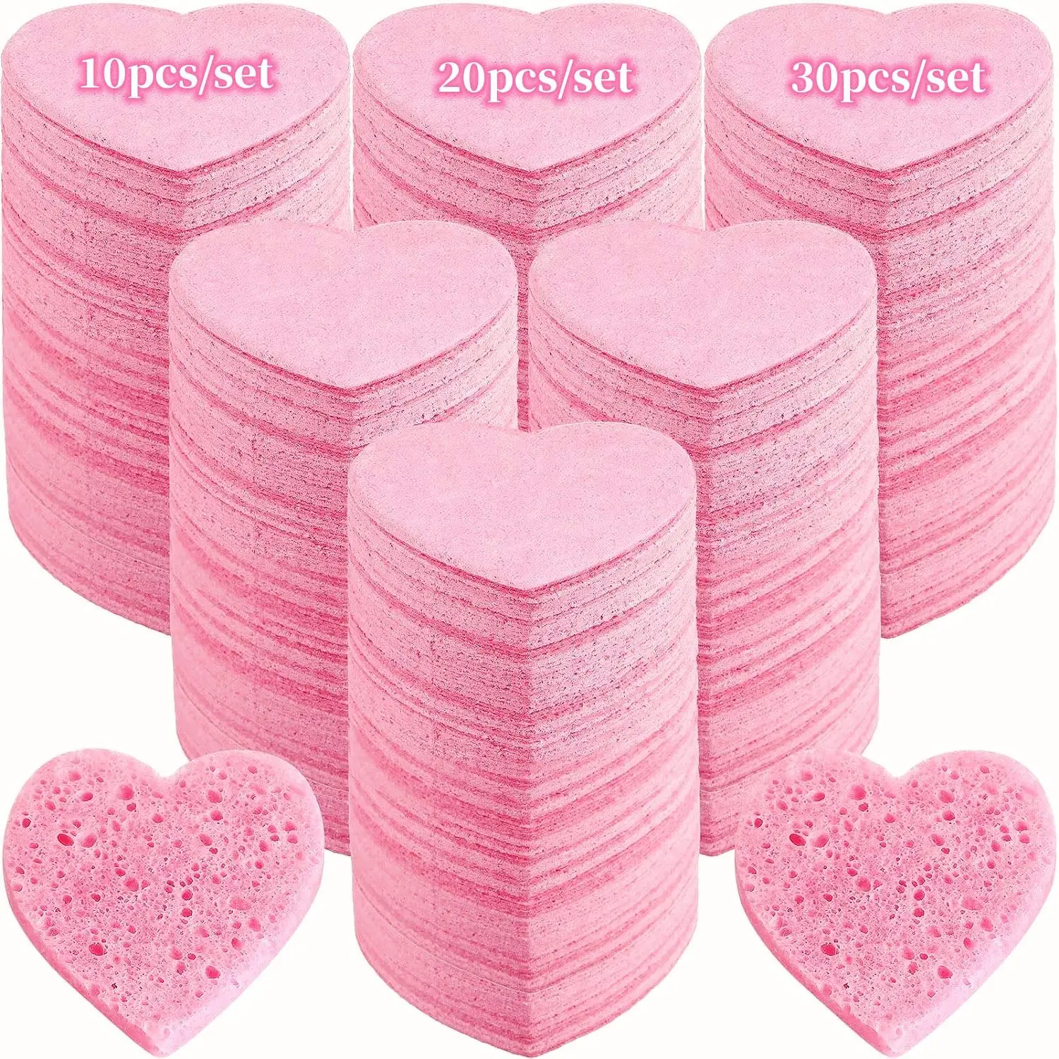 Heart Shaped Facial Sponge, 10/20/30pcs Compressed Face Wash Pad, Exfoliating Facial Cleansing Sponge, Facial Skin Beauty Tool, Skincare Tools, Christ