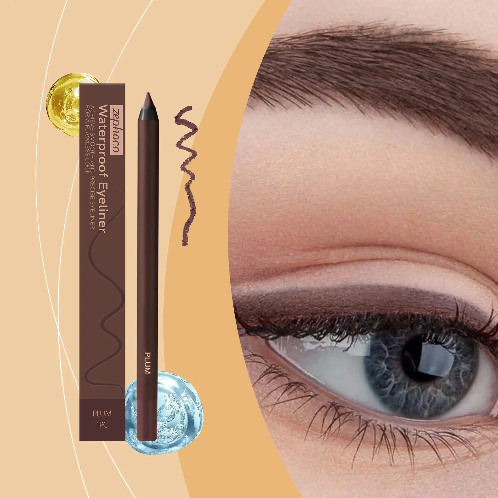 Plum Gel Eyeliner Pen, Waterproof & Smudge-Resistant for Eye Contour Definition - Long-Lasting Eye Makeup Supplies, Single Item, Cosmetic, Smooth