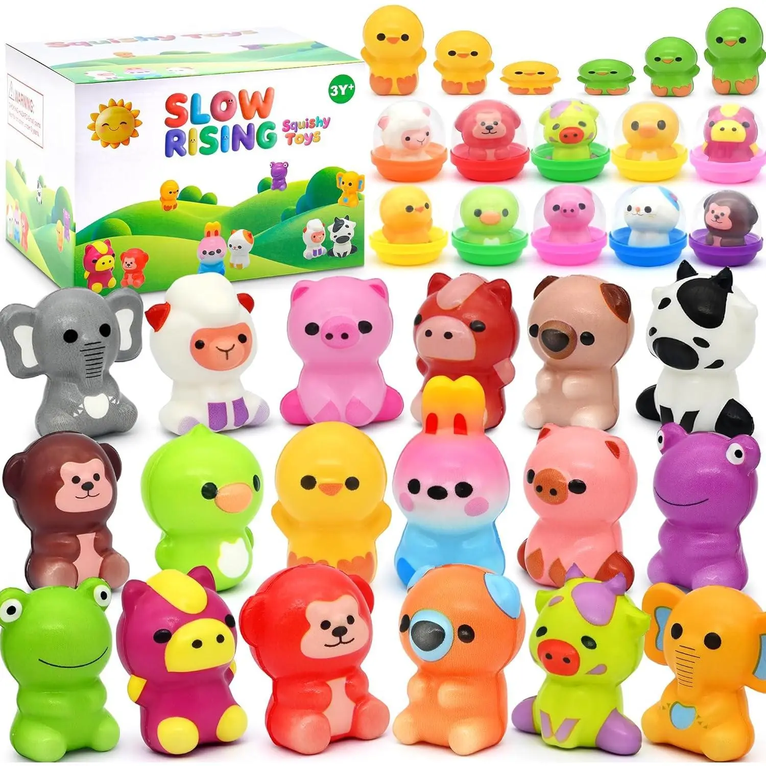 F-MTS09  30 Packs Squishy Animals with Capsules, Slow Rising Stress Relief Toys, Party Favors, Birthday Gifts, Sensory Fidget Toys for Kids, Classroom Rewards, Travel & Claw Machine Toys