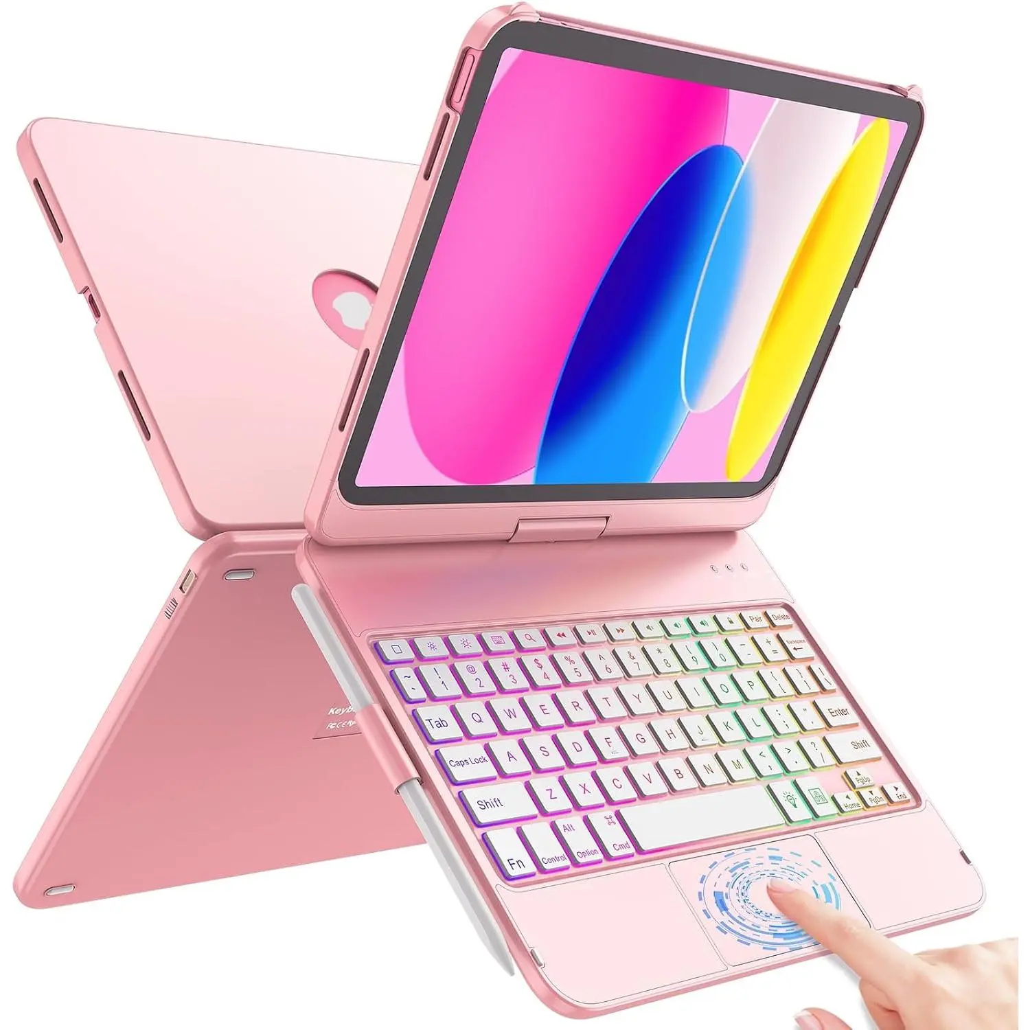 Touch Keyboard Case for iPad (A16) 11th Generation 11 inch 2025&10th Gen 10.9 inch 2022, 360? Rotate for iPad 10th Generation Case with Keyboard, Backlit Keyboard Case with Pencil Holder, Pink