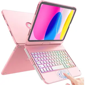 Touch Keyboard Case for iPad (A16) 11th Generation 11 inch 2025&10th Gen 10.9 inch 2022, 360? Rotate for iPad 10th Generation Case with Keyboard, Backlit Keyboard Case with Pencil Holder, Pink
