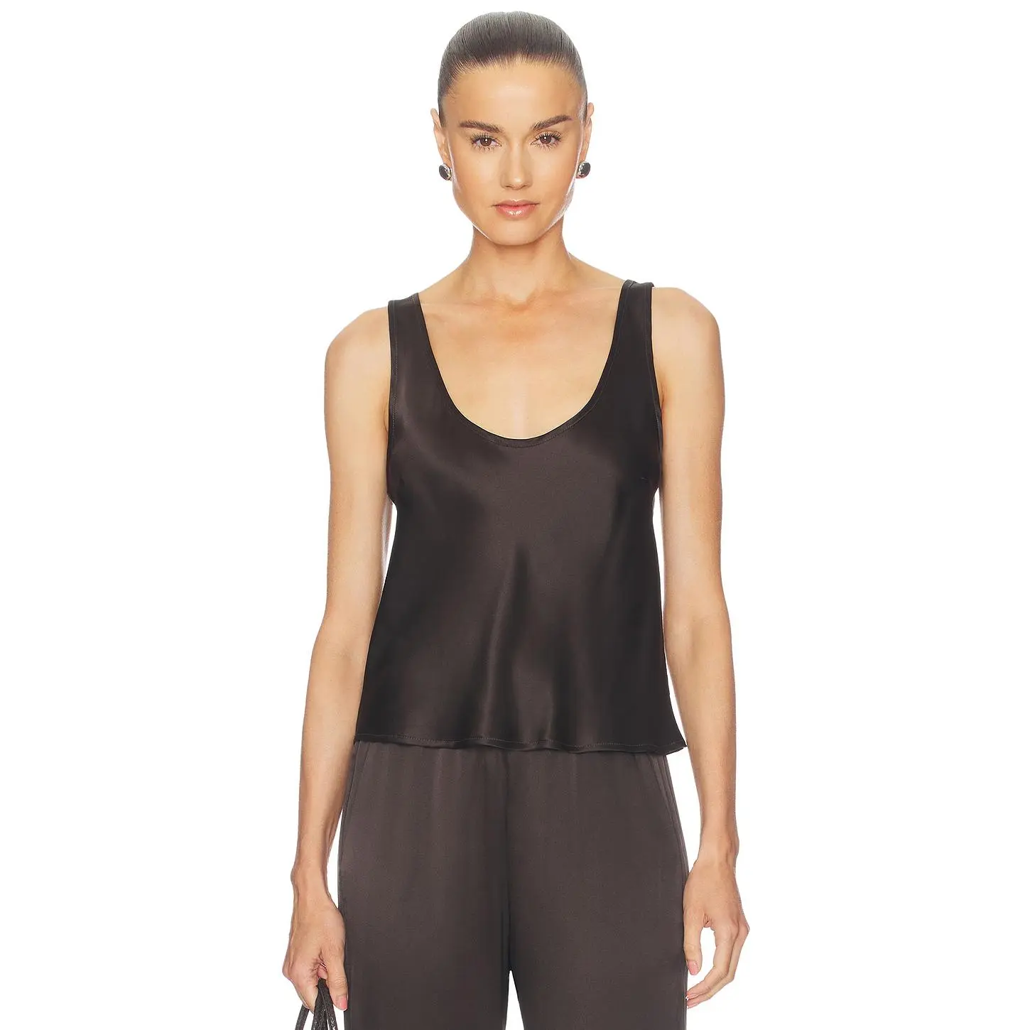 Enza Costa Silk Satin U Tank in Olive Bronze