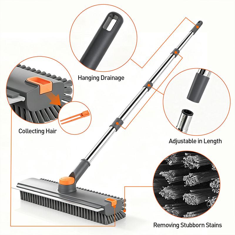 3-in-1 Floor Scrub Bathtub Brush with Long Handle, Double-Sided, Heavy-Duty Stiff Bristles & Squeegee – Scrape & Scrub for Shower, Bathroom, Patio, Garage, Kitchen, Wall & Deck – Home Cleaning duster brush   floor drain brush