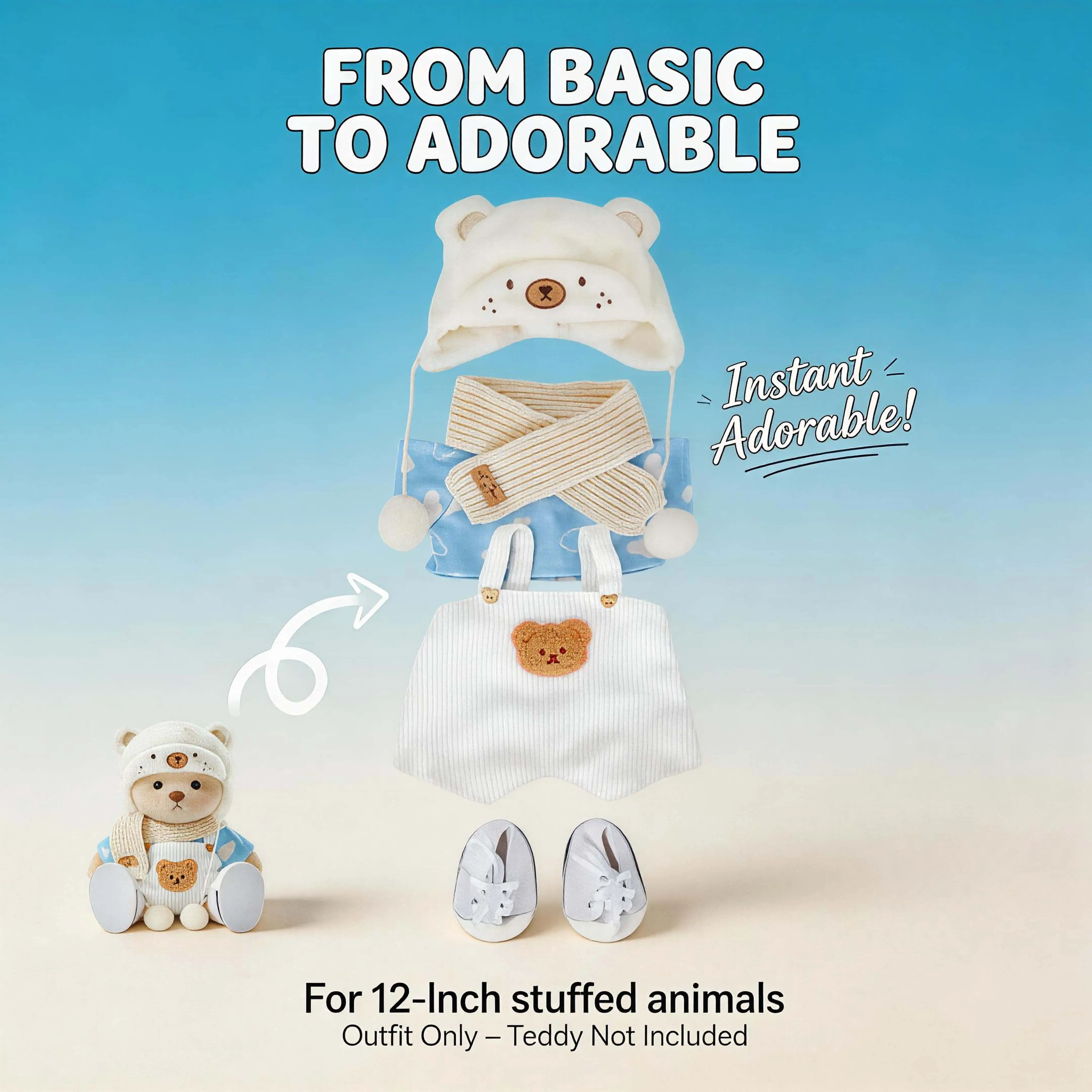 12-inch white bear workwear five-piece set