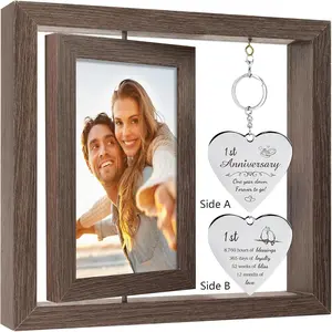 Romantic Rotating Photo Frame - 1st Year Anniversary Gift, 2 Photos Display, Heart Charm, Ideal for Couple’s Home Decor