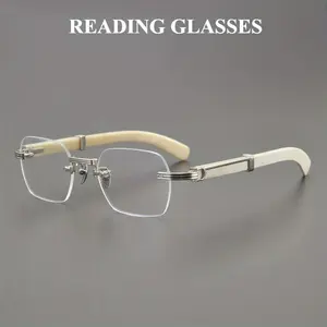 Men's retro square frameless reading glasses with metal hinges - high-definition lenses, magnifying glasses with magnification rates from +1.0 to +4.0, durable business and office glasses suitable for daily use, stylish metal frame design,