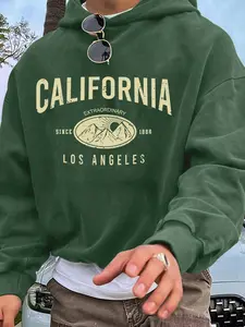 American Vintage California Cotton Hoodie Men, Oversized Pullover, Long Sleeve, Los Angeles Mountains Graphic, Street Casual Fit All Seasons