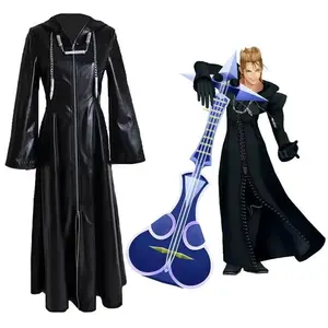 Kingdom Game Roleplaying Hearts Organization XIII Game Cosplay Costume Black Cloak Zipper Mens Jacket Long Hoodie Coat