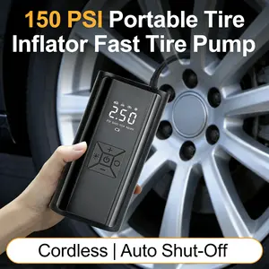 150 PSI Portable Tire Inflator Cordless Air Compressor, Digital Tire Pressure Gauge Mini Air Pump with Auto Shut Off & LED Light for Car Motorcycle Bike