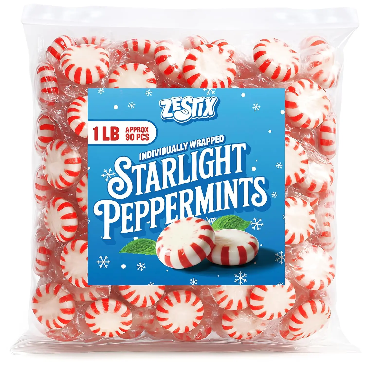Starlight Peppermint Candy Bulk Bag 1 LB – Individually Wrapped Hard Candies – Classic Red & White Mints for Parties, Office Candy Bowls, Holiday Favors, Everyday Freshness