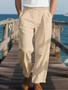 Men's Loose Fit Linen Jogger Pants, Casual Beachwear & Sportswear, Spring Fall Fashion, Comfortable Wide Leg Design