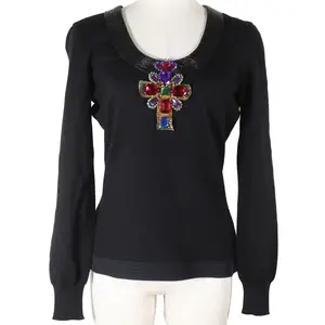 Pre-owned VERSACE Wool Small Leather Goods Bijou Cross Sweater