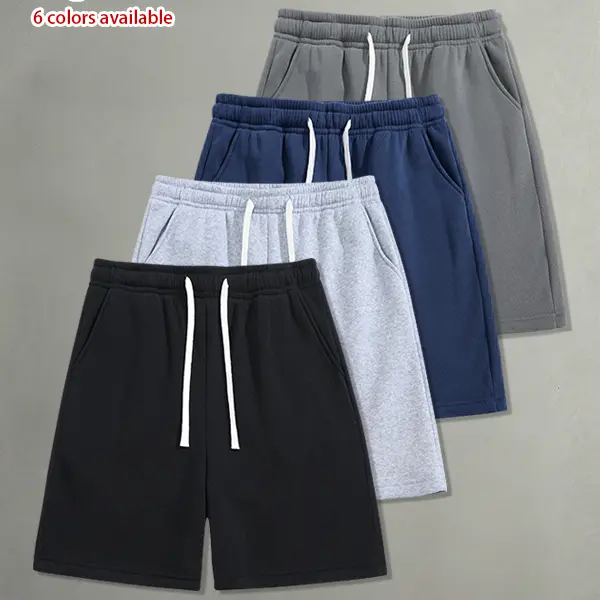 Pack of 4 men’s summer casual shorts: drawstring elastic waistband, skin-friendly and breathable fabric, loose fit—versatile for everyday wear, leisure, sports, and fitness.summervibes