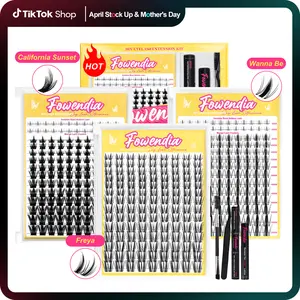 Fowendia Manga Lashes Cluster Lashes C D Curl DIY Extension Kit and California Sunset Wanna Be Freya Lash Clusters Fall Deals For You Campaign 8-18mm with Bond, Seal and Remover - Ultra-Thin Transparent Bands, Lash Magic Anime dealsforyoudays