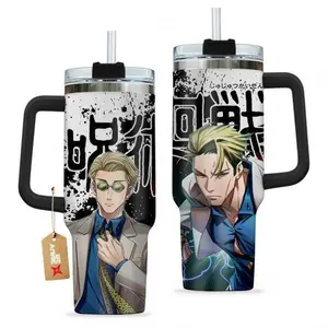 [Sip40 Otaku] Jujutsu Kaisen Nanami 40oz Tumbler – Anime Stainless Steel Travel Mug With Handle, Tokyo Jujutsu High Sorcerer Cup, Insulated Iced Coffee Mug, Otaku Manga Gift for Him Her