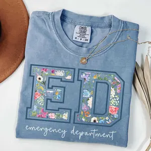 Comfort Colors® ED Nurse Shirt, Floral Emergency Department Nurse tshirt, Emergency Room Nurse Gift, Doctor Shirt,  ER Nurse, ER Resident Cotton Knit Light Top