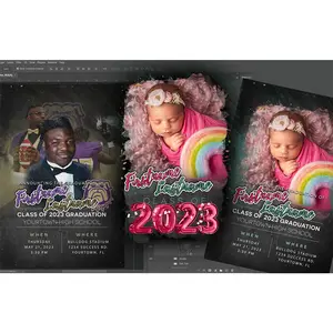 PSD-213 Invitation formal Chalkboard Graduation Wedding Baby Shower Birthday All-Over Sublimation Photoshop Template
