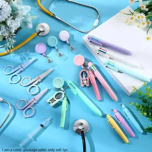 Nurse Pen Set, Set with Pen, 1 Set Including Retractable Badge Reel, Scissors, 6 Color Ballpoint Pen & Highlighter Pen, Suitable for Office Use, Office Stationery Supplies