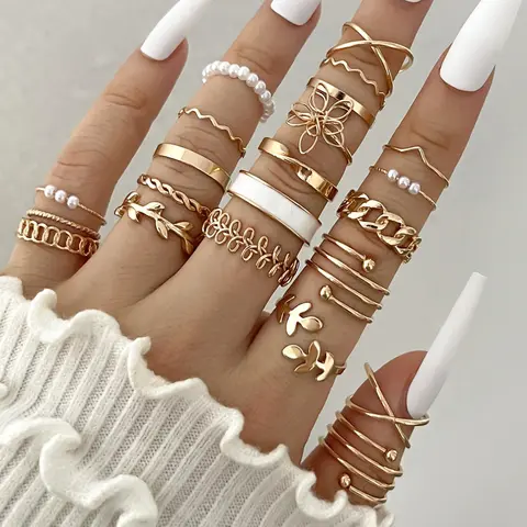 Women's Boho Style Rings - 22-Piece Gold-Tone Hollow Layered Stacking Knuckle Costume Jewelry for Anniversary, Christmas, Graduation (Faith-Themed Jewelry for Women)