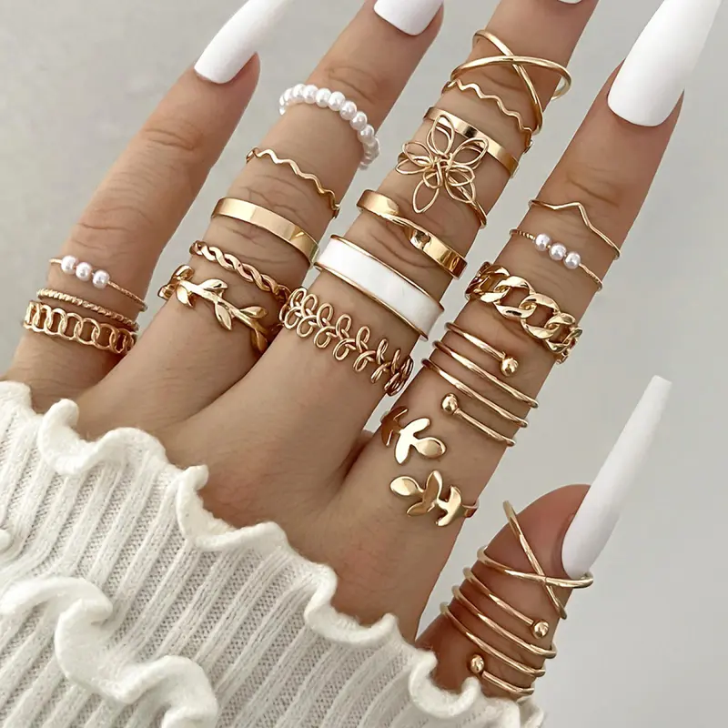 Women's Boho Style Rings - 22-Piece Gold-Tone Hollow Layered Stacking Knuckle Costume Jewelry for Anniversary, Christmas, Graduation (Faith-Themed Jewelry for Women)