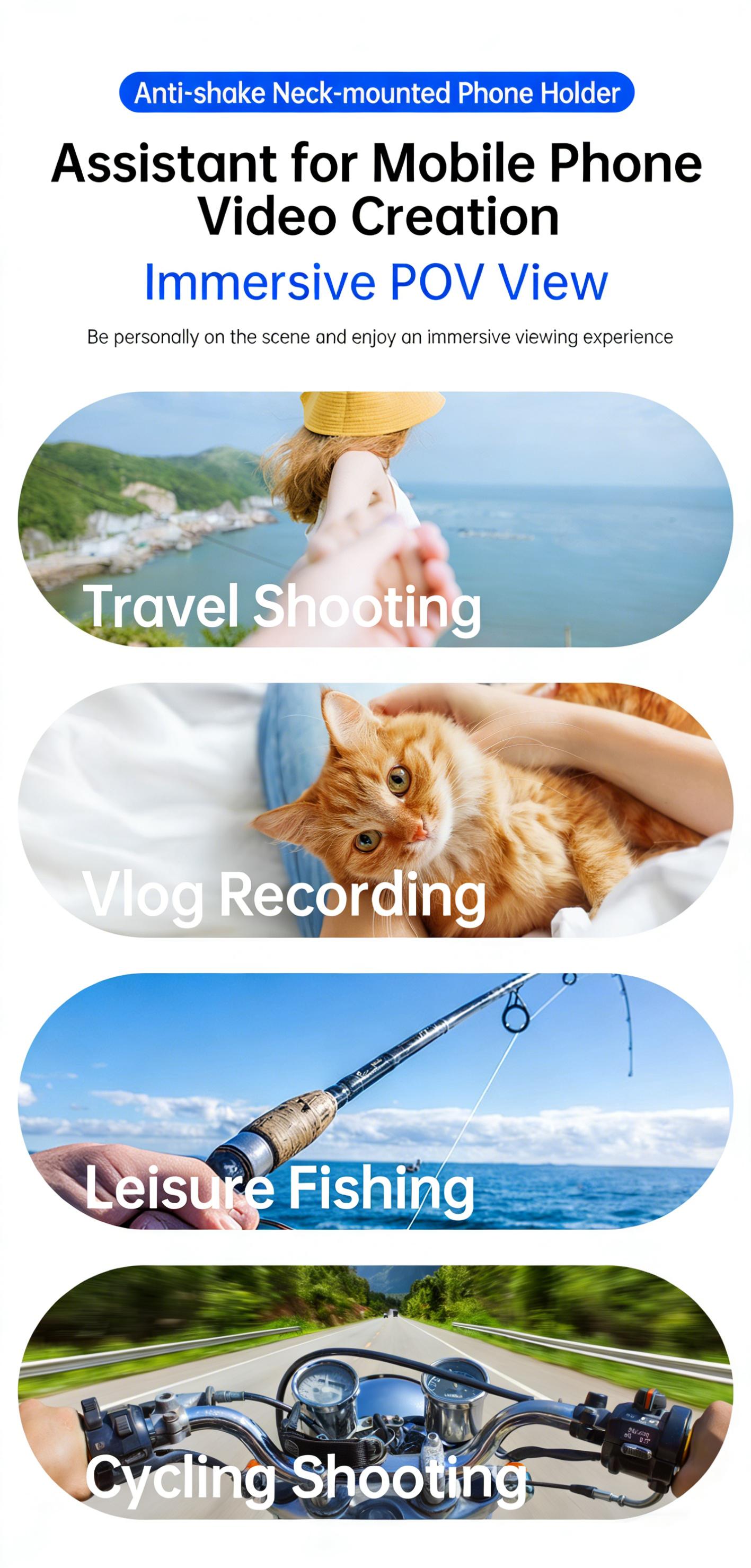 Magnetic Neck Mount Phone stand, Hands-Free Neck Strap Mount with Anti-Shake Stabilizer, 360° Rotatable POV Chest Harness for Vlogging, Running, TikTok & YouTube