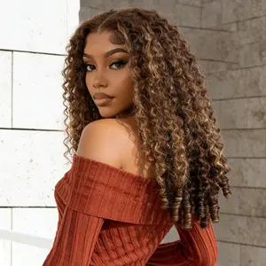 3 in 1 Half Wig Highlight Burmese Curly Human Hair Wigs With Drawstring 4/27 Ombre Colored Hair Wigs With Spiral Ends Flip Over Half Glueless Wigs Easy Install  #Summervibes
