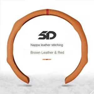2026 New Model Steering Wheel Cover - Nappa Leather Stitching Black Leather & White - Easy Installation for Modern Vehicles - Enhances Appearance & Protects Steering Wheel