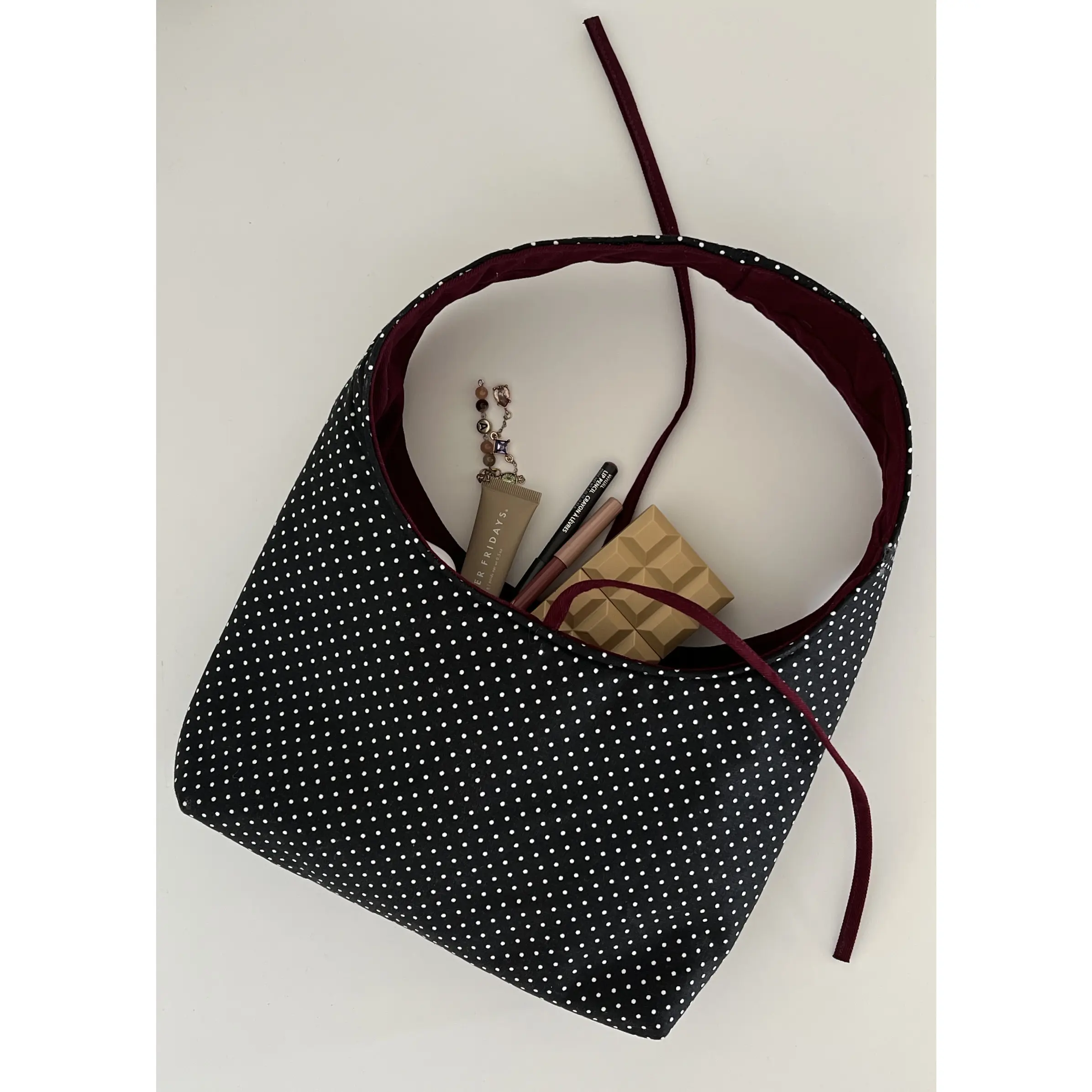 Dotty Boho Shoulder Bag in Maroon