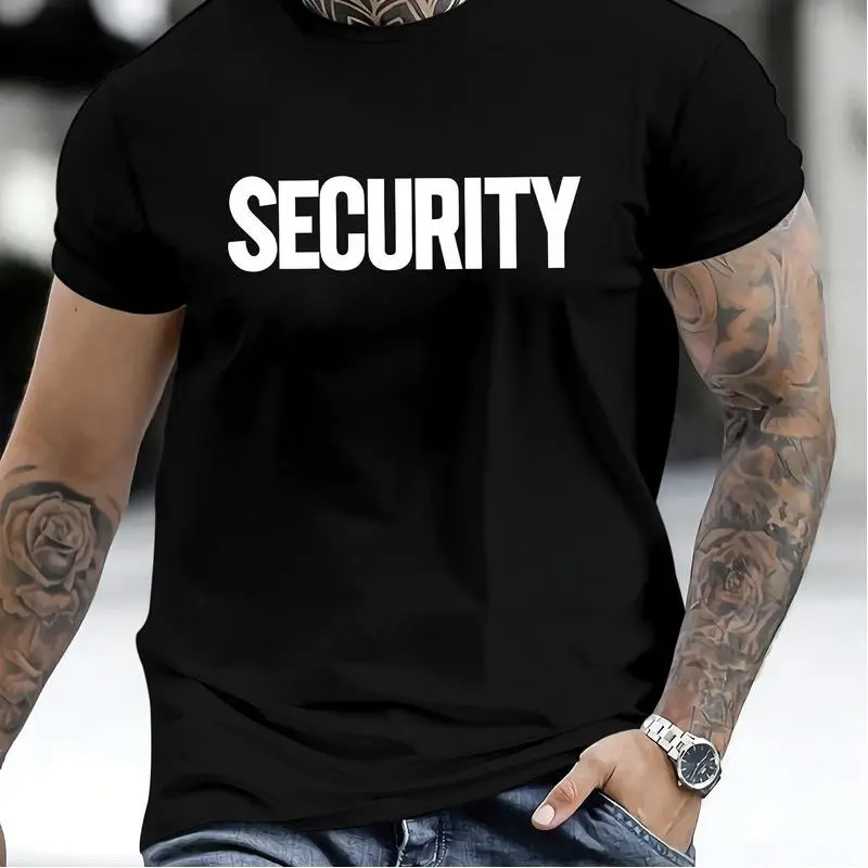 Men's Casual Crew Neck Short Sleeve T-Shirt Bold SECURITY Print Comfortable Summer Tee