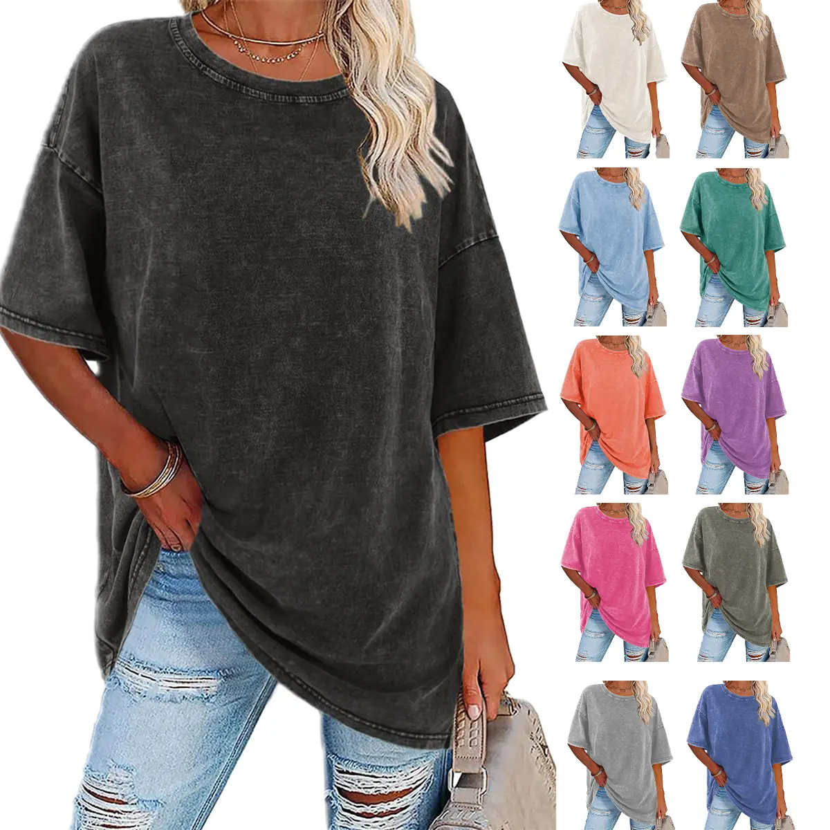 [NEW COLOR!]Holafish Women's TRUESIZE Acid Washed Heavy Cotton T-Shirt Soft Breathable Fabric Timeless Retro Look Casual Loose Fit Streetwear Tee Tops,summerwins,summeroutfits,vacationoutfits,beachoutfits,back to school,back to school shopping