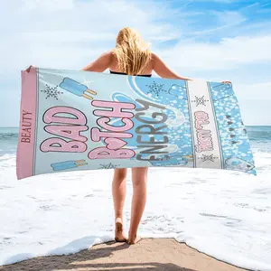 Cool Sweet Style Beach Towel Bath Towel Blanket Camping Towel, Fresh Blue Match, Quick Dry Absorbent Fabric, Soft Skin-Friendly, Suitable for Trendy Girls
