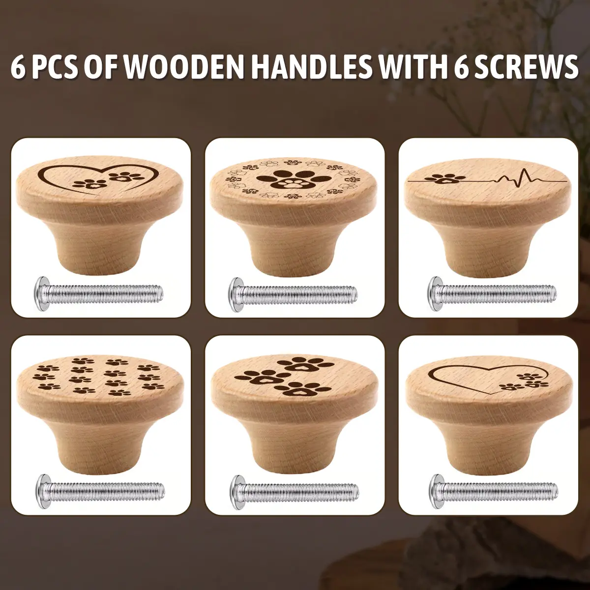 6PCS Art Nouveau Style Pulls, Handcrafted Wooden Drawer Pulls and Kitchen Cabinet Knobs, Dresser Drawer Handles, Polished Surface, Personalized Pattern Design, Decorative Drawer Pulls, Home Decor, Interior Decoration.