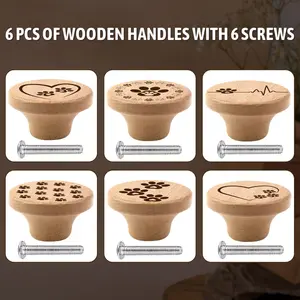 6PCS Art Nouveau Style Pulls, Handcrafted Wooden Drawer Pulls and Kitchen Cabinet Knobs, Dresser Drawer Handles, Polished Surface, Personalized Pattern Design, Decorative Drawer Pulls, Home Decor, Interior Decoration.