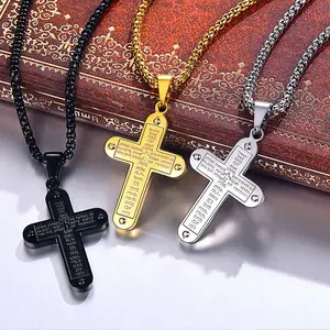 FaithHeart Cross Pendant Bible Prayer Crucifix Pendant Stainless Steel Necklaces