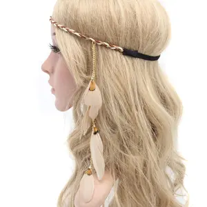 Women Lady Bohemian Tassels Hairband Headwear Hippie  Headband Hoop Handmade Indian Fascinator Hair Bands Headdress Accessories (khaki)