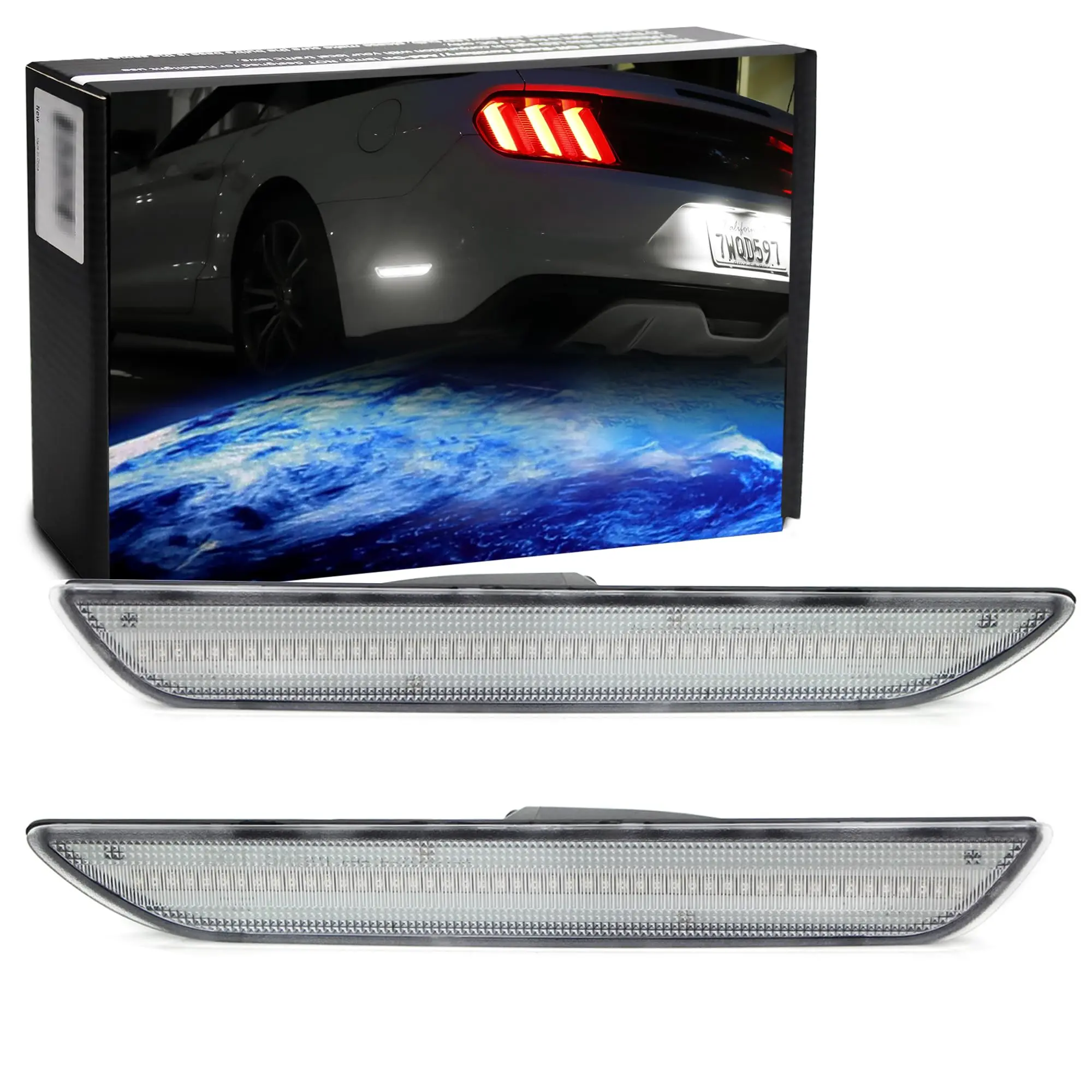 iJDMTOY Semi-Clear Lens Xenon White Full LED Rear Side Marker Light Kit For Ford 2015-2023 Mustang, Powered by 48-SMD LED