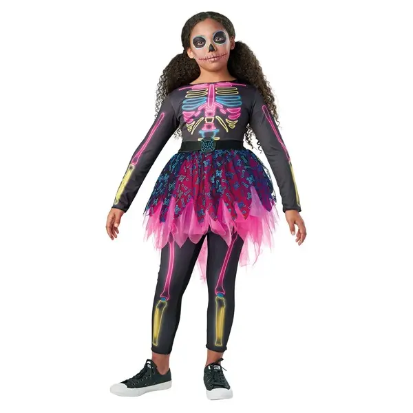 Girl's Neon Skeleton Costume Dress
