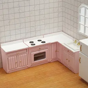 Dollhouse Miniature 1:12 Scale Kitchen Cabinet Model; Play Food Sink Counter