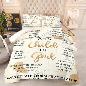 Christian Faith Themed Comforter Set, “I AM A Child OF God”,Including 1 Quilt and 1 or 2 Pillowcases Without Pillows,Suitable as Fashionable Bedding Set, Soft Bedding Sets for Family or Friends,Soft and Warm Christian Bedroom Decoration
