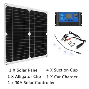 Outdoor solar panel kit 12V/18V wide voltage charging with controller, dual USB output, portable photovoltaic power supply, suitable for power station, laptop, mobile phone, courtyard camping, car emergency