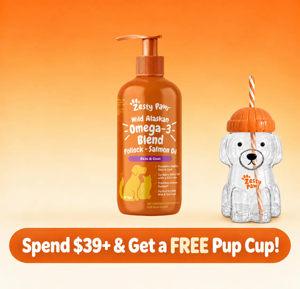 Zesty Paws Wild Alaskan Salmon Oil with EPA & DHA, nourishing Omega-3 Fish Oil blend for Dogs & Cats, Healthy Skin & Coat