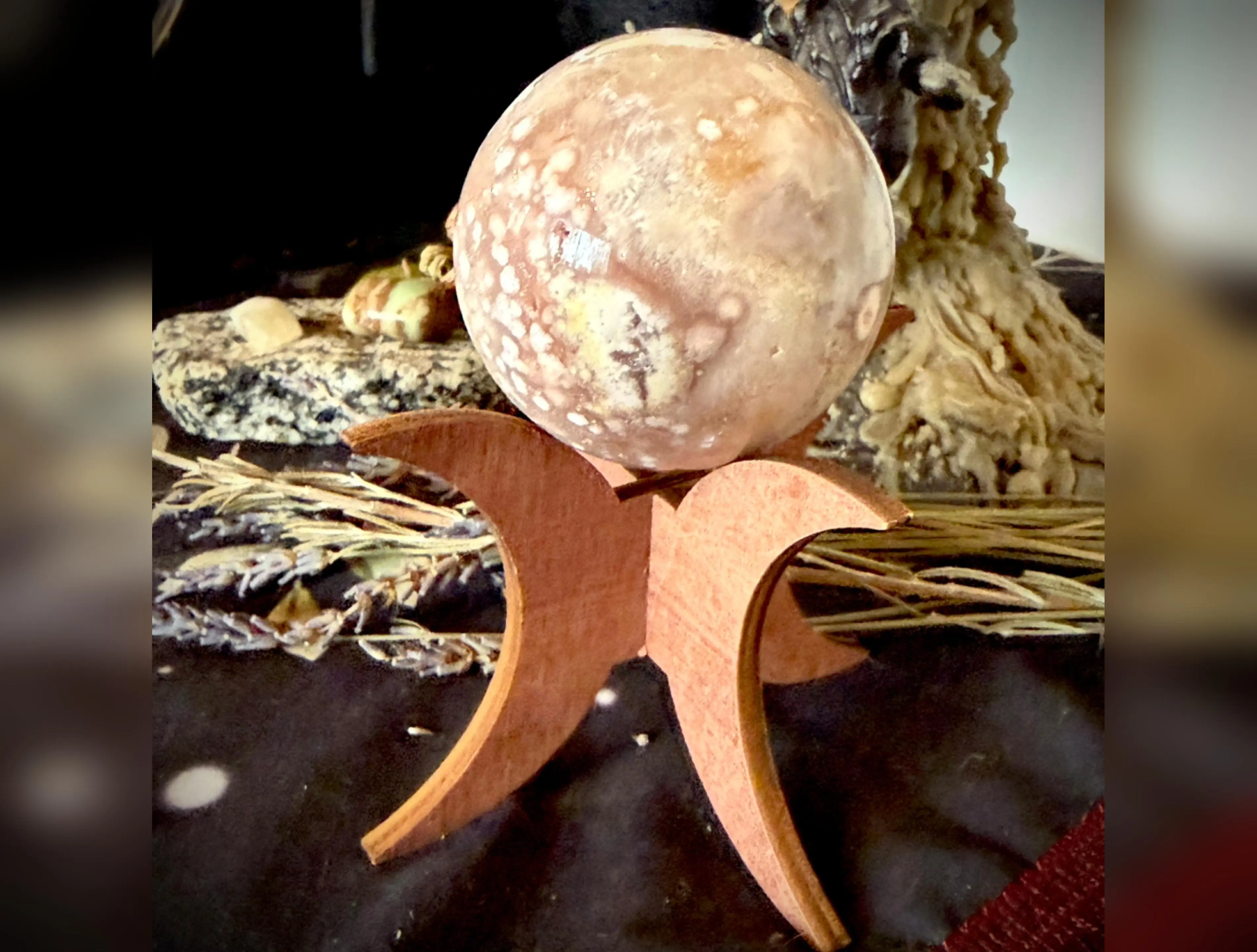 Handcrafted Flower Agate Sphere - Rare Agate Stone Art Piece, Cultural Collectible, 2.75in Sphere Shape Carving