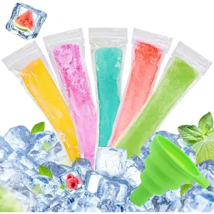 100 count Recyclable Ice Popsicle Mold Bag, Freezer Tubes With Zip Lock Seal Funnel for  Snack Yogurt Stick Juice Fruit Smoothies Ice Candy Pops Family Party(8.6"x2.3")