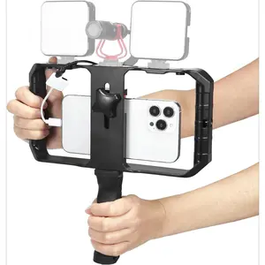 F-CPA08  Smartphone Video Rig Hand Girp Stabilizer Filmmaking Vlogging Case Phone Video Stabilizer with Cold Shoe for Film Maker Video Grapher Compatible with iPhone 15/14/13/12/ Pro Max and Android
