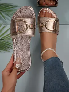 Women's Flat Sandals, Buckle Design, Hollow Out Details, Punk Style, Comfortable and Fashionable, Anti-Slip, Beach and Daily Wear