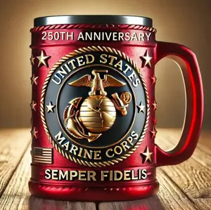 3D USA Military Mug 250th Anniversary Marine Corps Semper Fidelis Patriotic Drinkware for Heroes Army Navy Air Force & Marine Corps Stainless Steel Drinkware for Patriots American Soldier Coffee Cups US Military Beer Steins