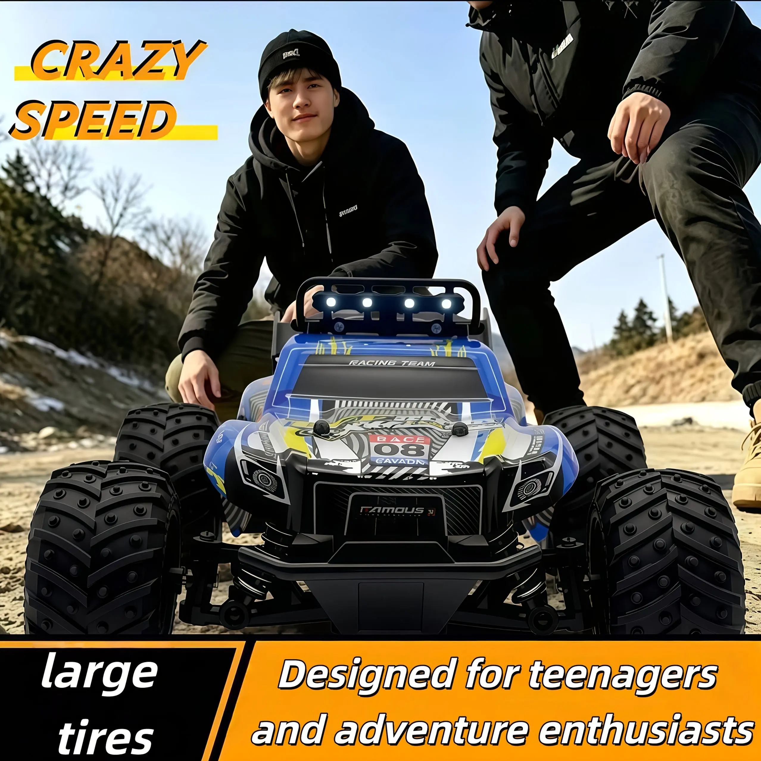 35 +KM/H High-Speed RC Off-Road Truck, 2.4GHz Remote Control Monster Car With LED RoofLights, Shock Absorbers And Oversized All-Terrain Tires, Fast Racing Toy Gift For Kids Teens And